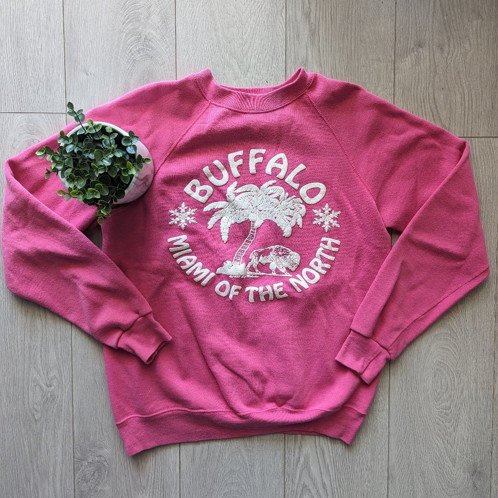 Vintage Pink Sweatshirt with Buffalo Print